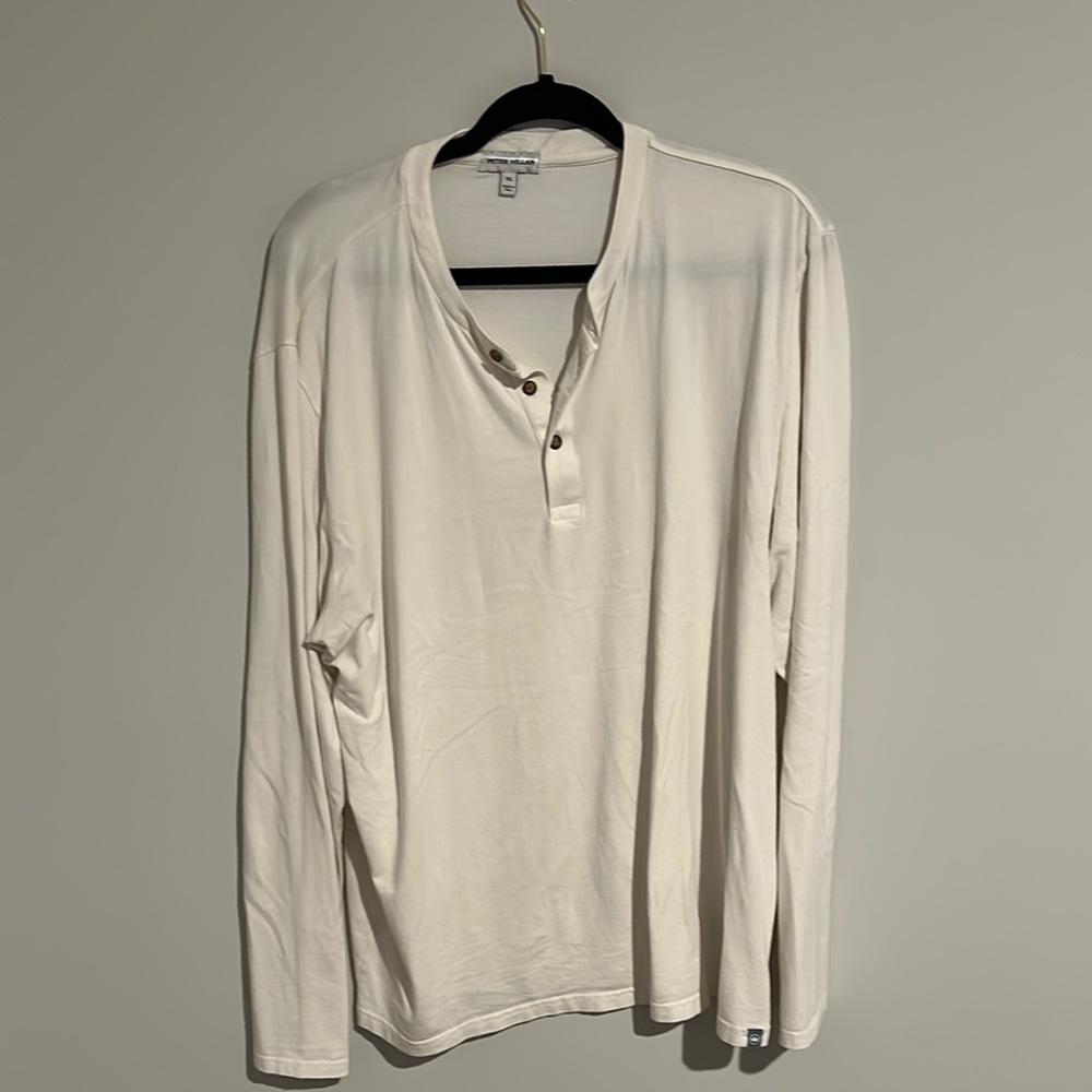 Peter Millar Cream Long Sleeve Henley Shirt